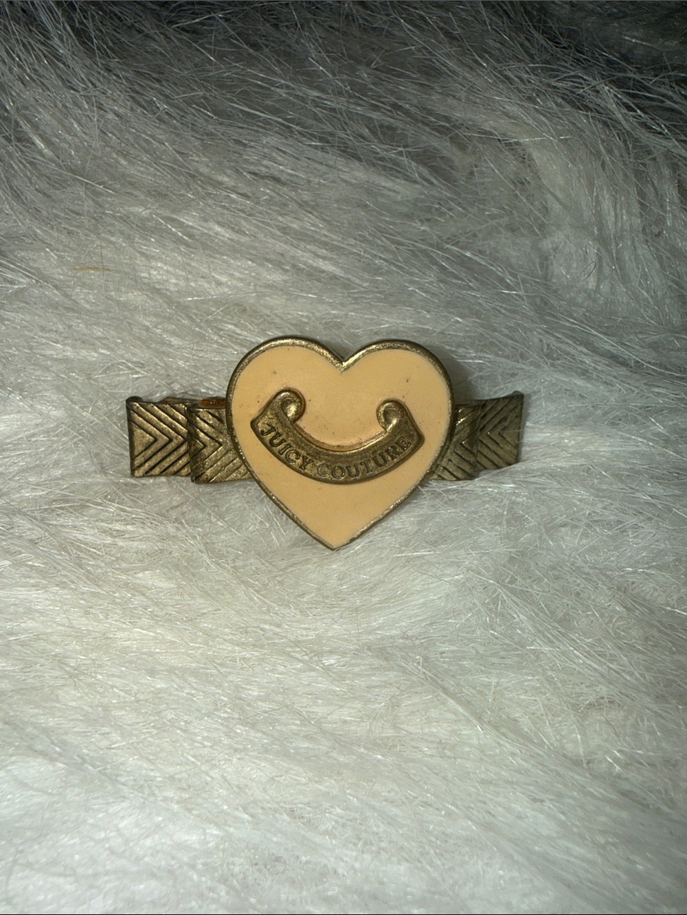 Juicy Couture Beige Enamel Heart Hair Clip with Gold-Tone Accents